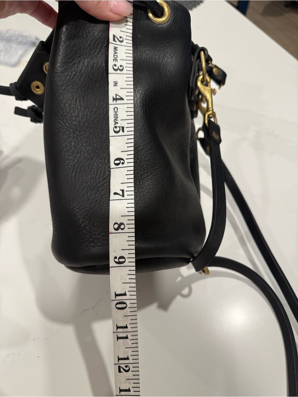 Black Leather Drawstring Bucket Bag - Picture 7 of 10